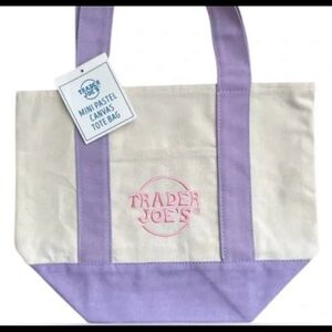 Trader Joe's Cream and Lavender Canvas Mini Tote Bag